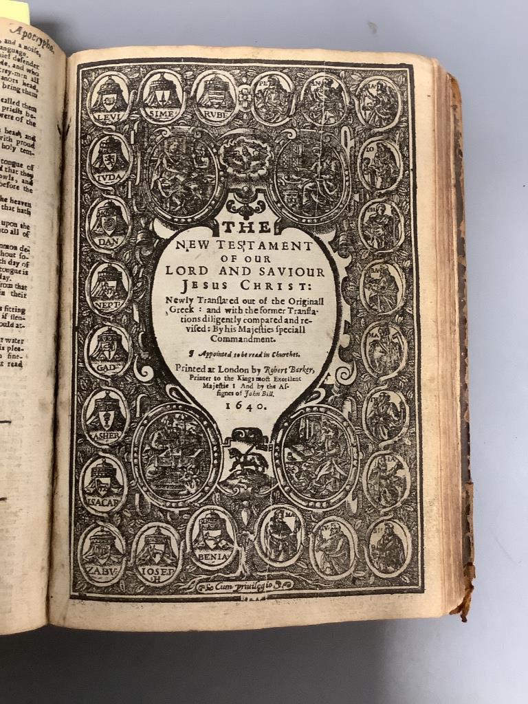 Bible (The Holy Bible...), lacks title, possibly an edition published by Robert Barker (and the Assignes of John Bill), 1640,